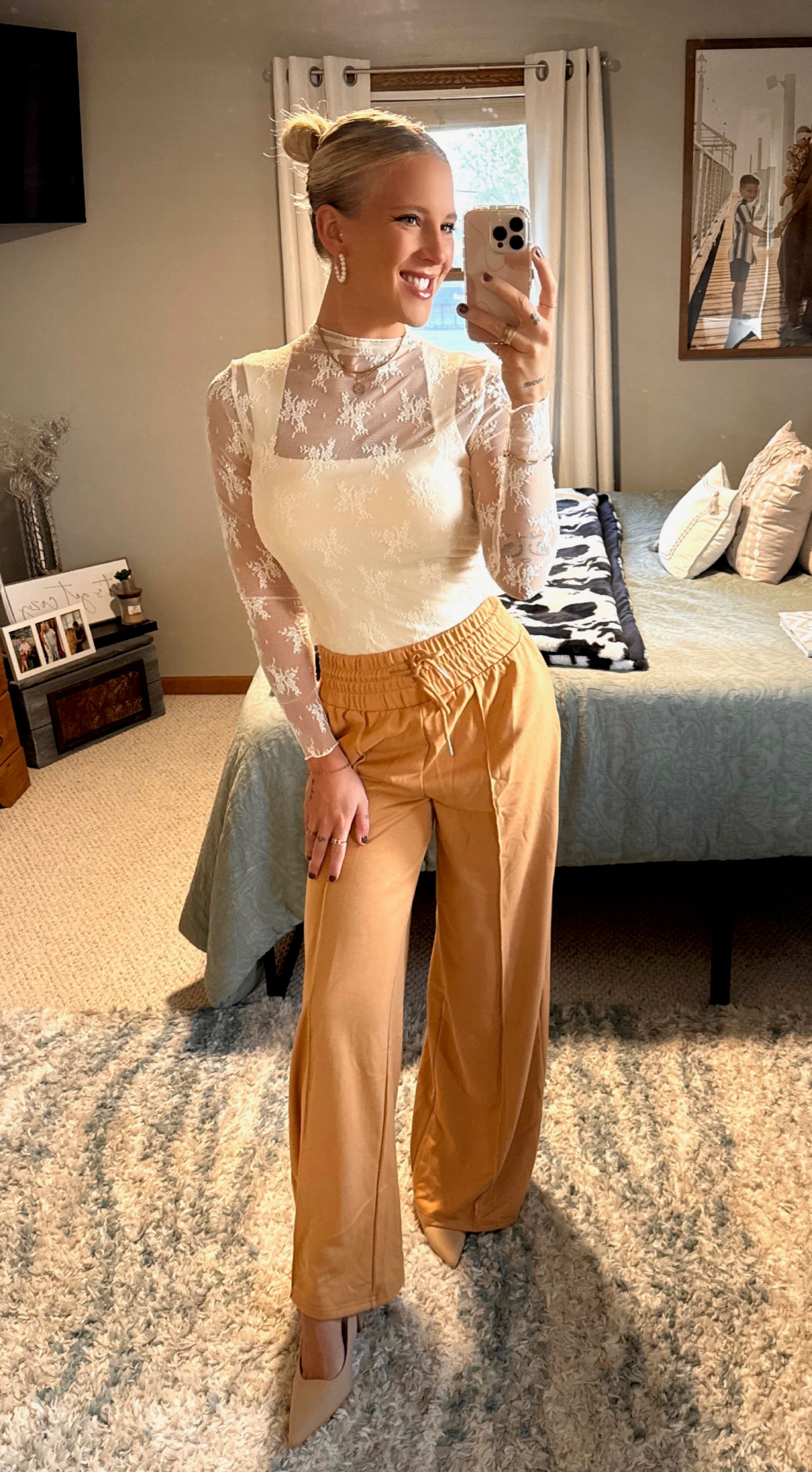 Cropped Top and Pants Set - Mocha
