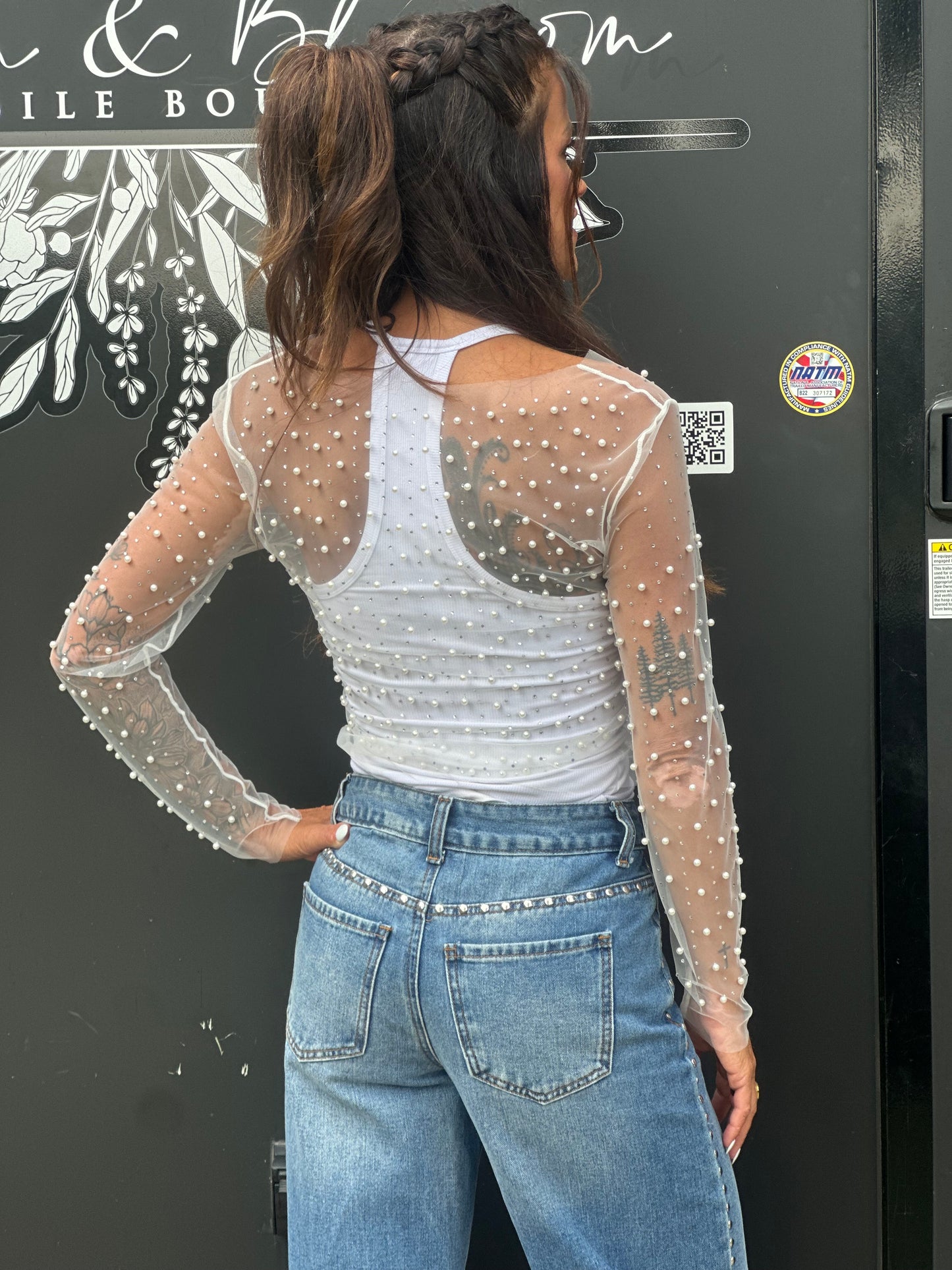 Pearl Mesh Top - White