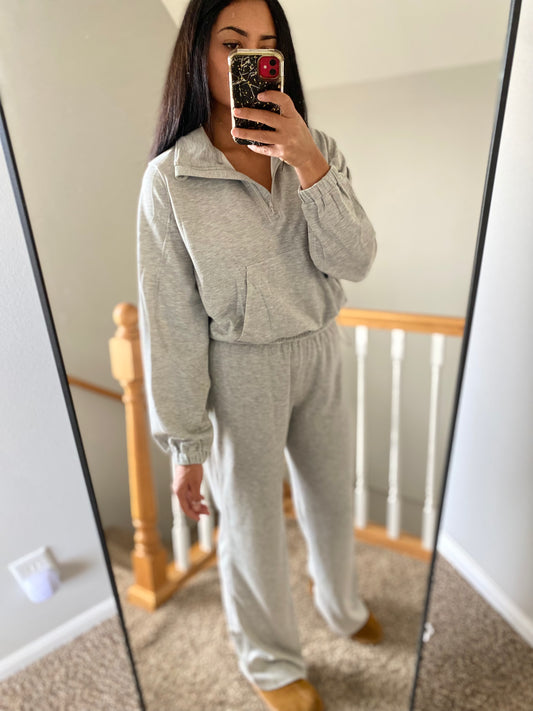 Sweatshirt and Stretch Pants Set - Heather Grey