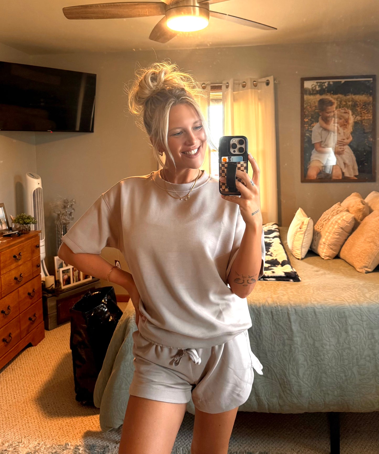 Modal Poly Top & Shorts Set - Taupe