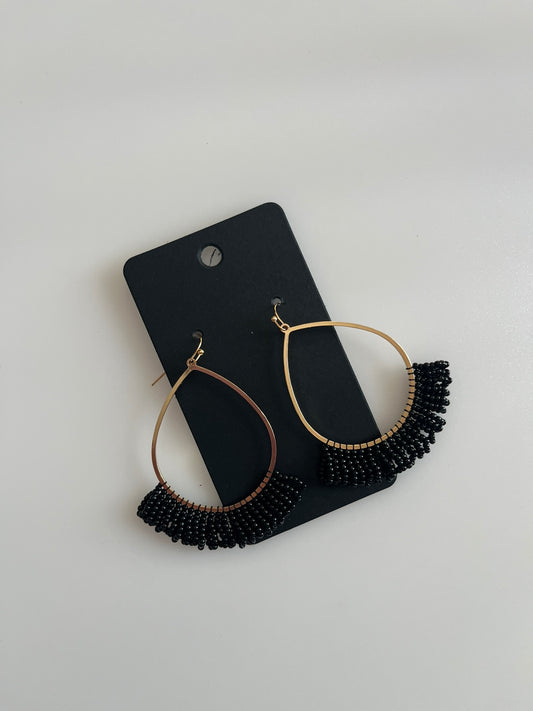 Earrings - Beaded Teardrop - Black