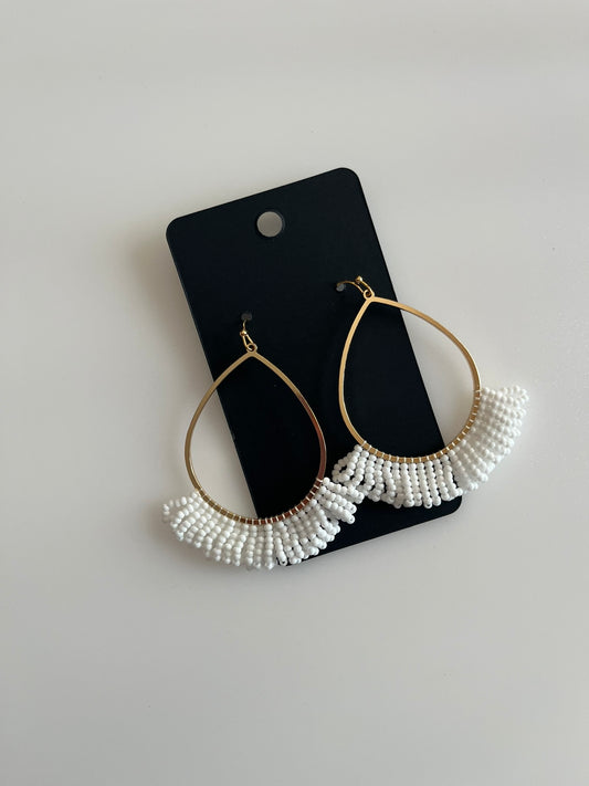 Earrings - Beaded Teardrop - White