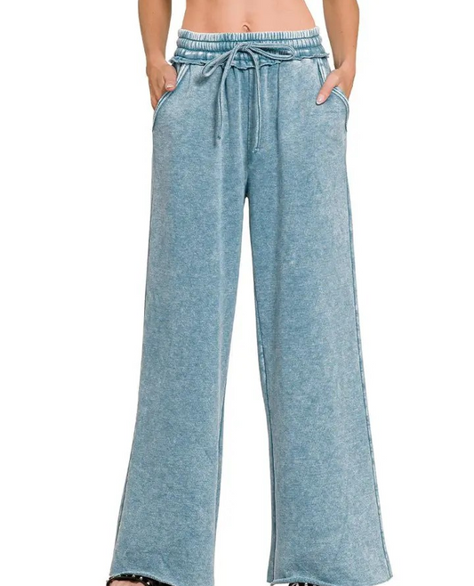 Acid Wash Fleece Pants - Blue Gray