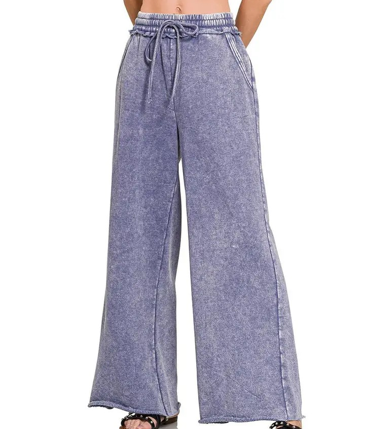 Acid Wash Fleece Pants - Marlin Blue