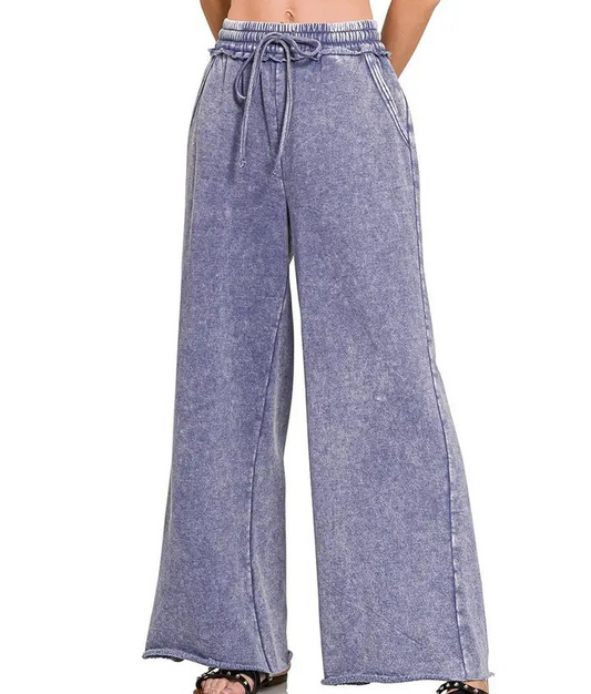Acid Wash Fleece Pants - Marlin Blue