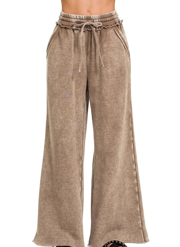 Acid Wash Fleece Pants - Mocha