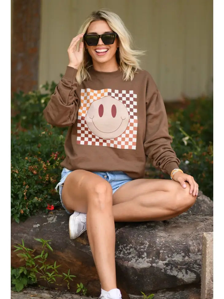 brown smiley face sweatshirt