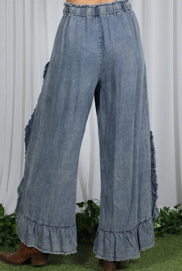 Chambray Jeans with Ruffled Hem