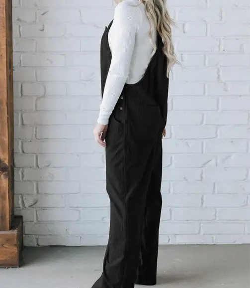 Soft Corduroy Jumpsuit - Black