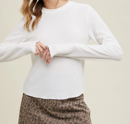 Crinkled Knit Top - White