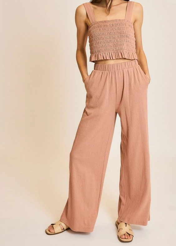Crinkle Knit Top and Pants Set