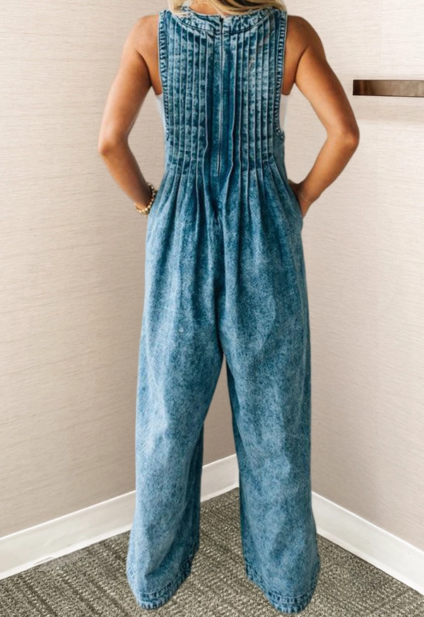 Denim Pintuck Jumpsuit