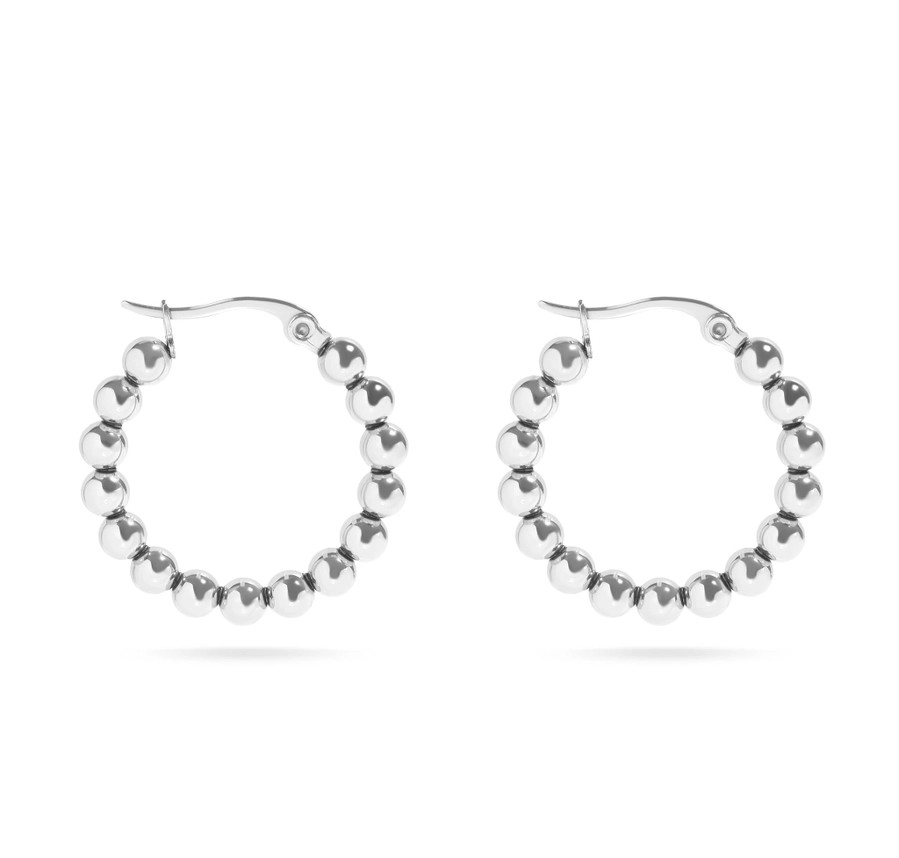 Earrings - Circle Ball Hoops - Silver