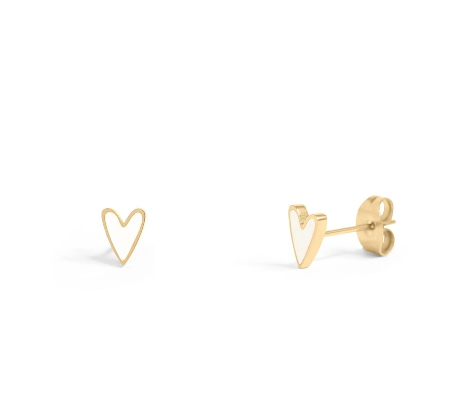 Earrings - White Heart - Gold