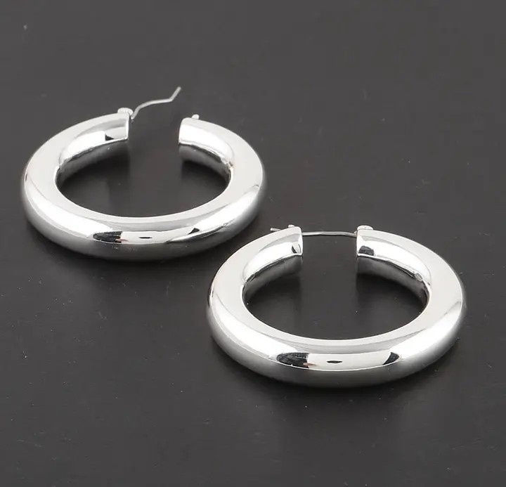Earrings - Thick Silver Hoop