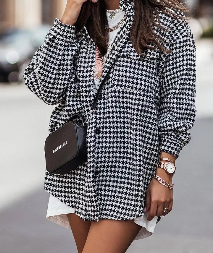 Houndstooth Shacket - Black
