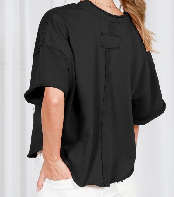 Cut Edge Knit Top - Black