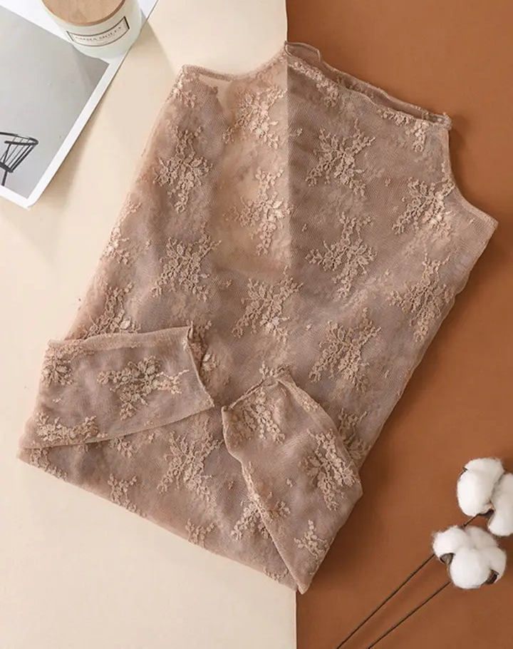 Mesh Floral Top - Tan