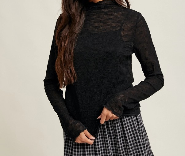 Mesh Top with Cami - Black
