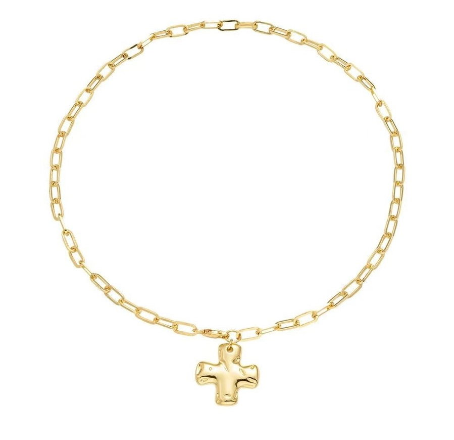 Necklace - Hammered Cross - Gold