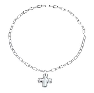 Necklace - Hammered Cross - Silver