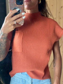 Patch Pocket Sweater- Rust