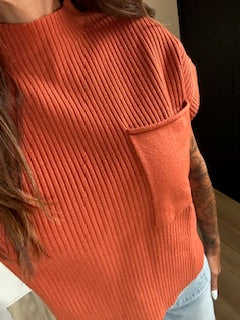 Patch Pocket Sweater- Rust