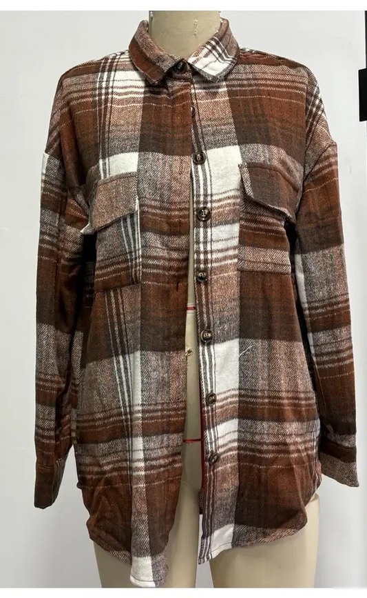 Plaid Shacket - Brown