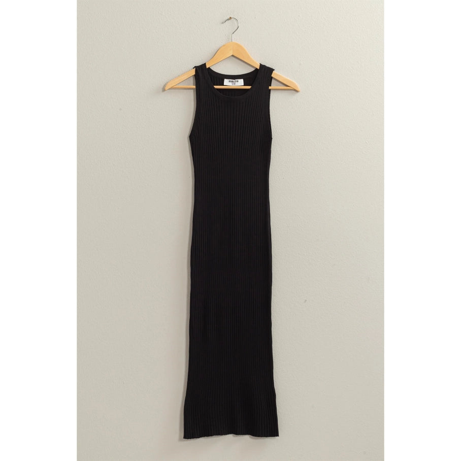Ribbed Midi Dress - Black
