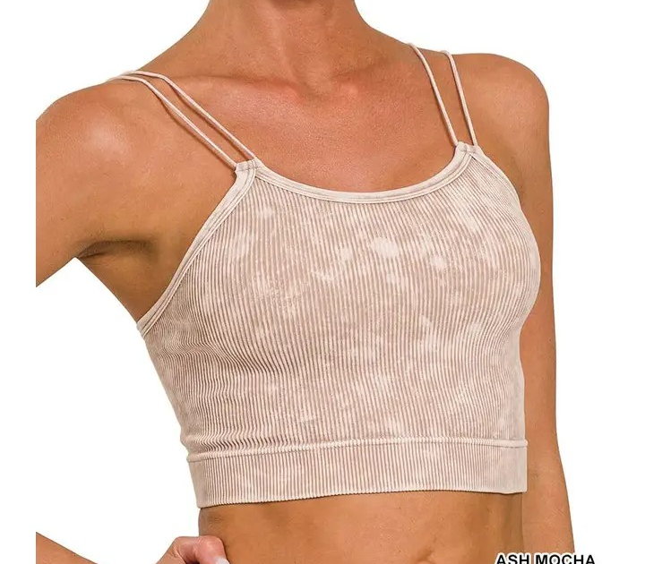 Acid Wash Double Strap Tank Top - Ash Mocha