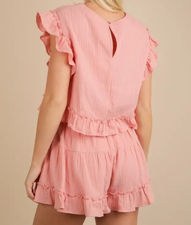 Ruffled Top and Shorts Set - Blush