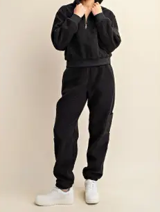 Sherpa Top and Sweatpants Set - Black