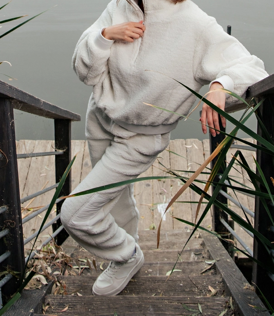 Sherpa Top and Sweatpants Set - Ivory