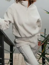 Sherpa Top and Sweatpants Set - Ivory