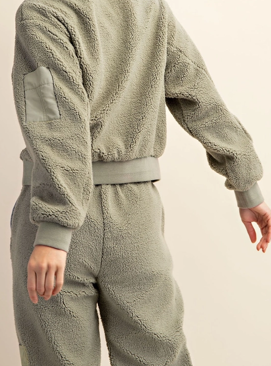 Sherpa Top and Sweatpants Set - Sage