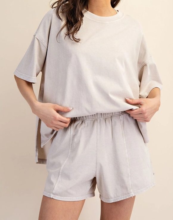 Mineral Washed Shirt and Shorts Set - Sugar Cookie