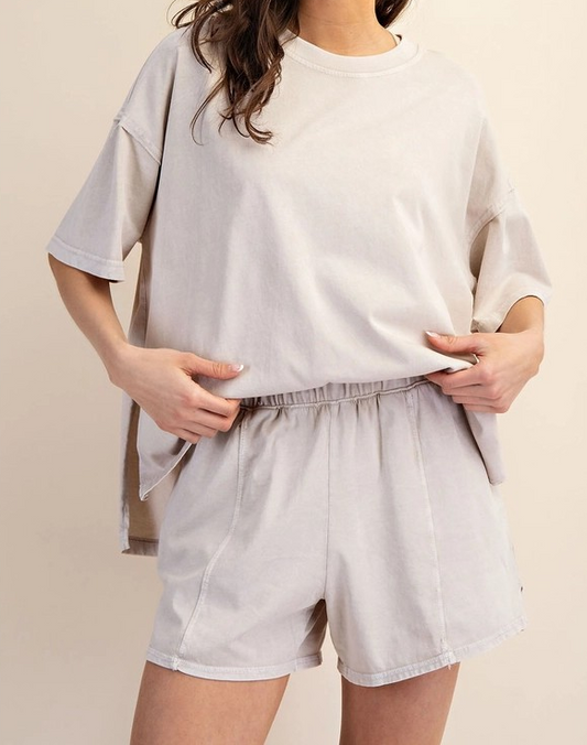 Mineral Washed Shirt and Shorts Set - Sugar Cookie