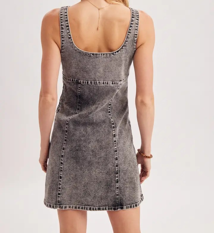 Sleeveless Denim Dress - Gray