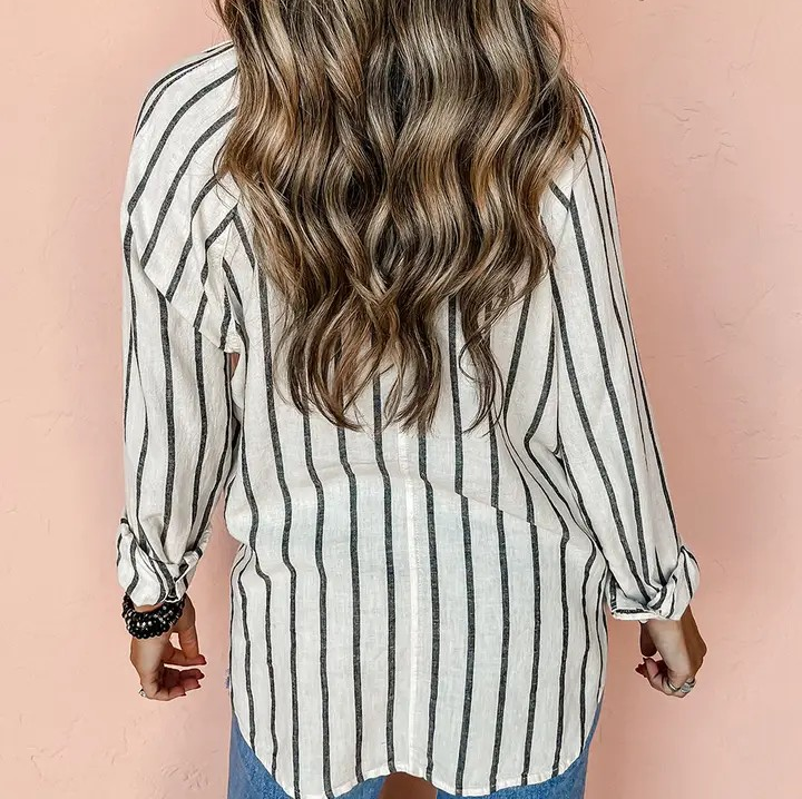 Oversized Button Down Shirt - Black Stripe