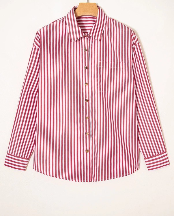 Oversized Button Down Shirt - Red Stripe