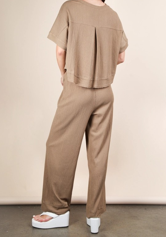 Textured Knit Top and Pants Set - Mocha
