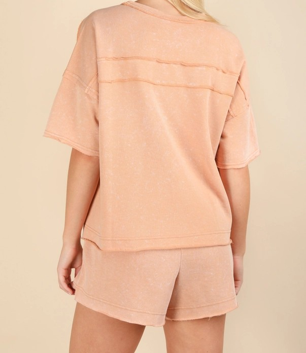 Knit Top and Shorts Set - Salmon