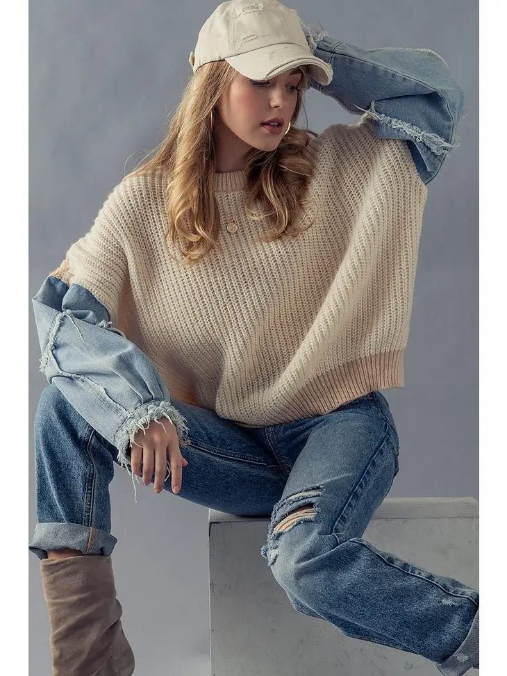 Two Tone Knit Sweater - Ivory