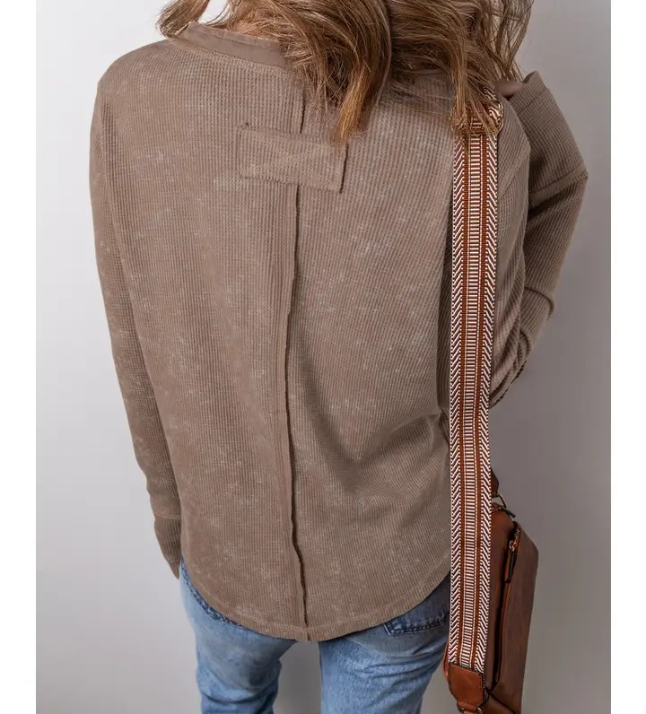 V Neck Waffle Knit Top