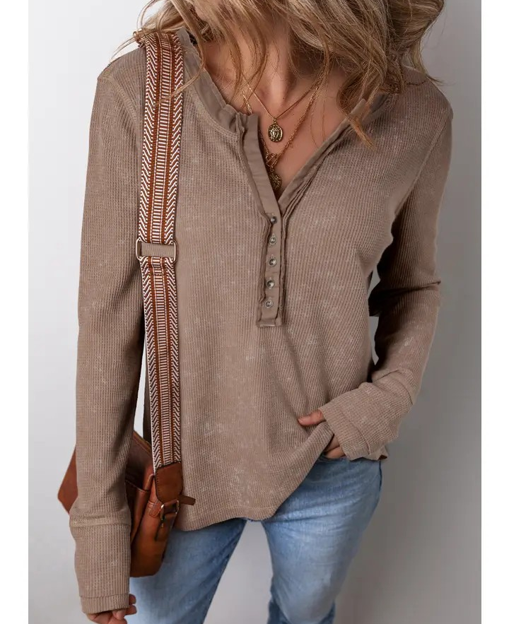 V Neck Waffle Knit Top