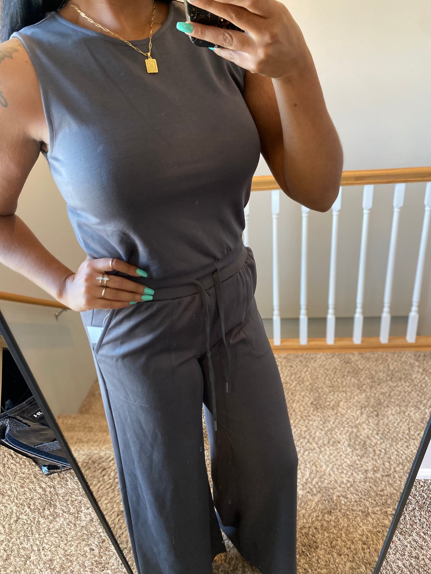 Wide Leg Jumpsuit - Charcoal