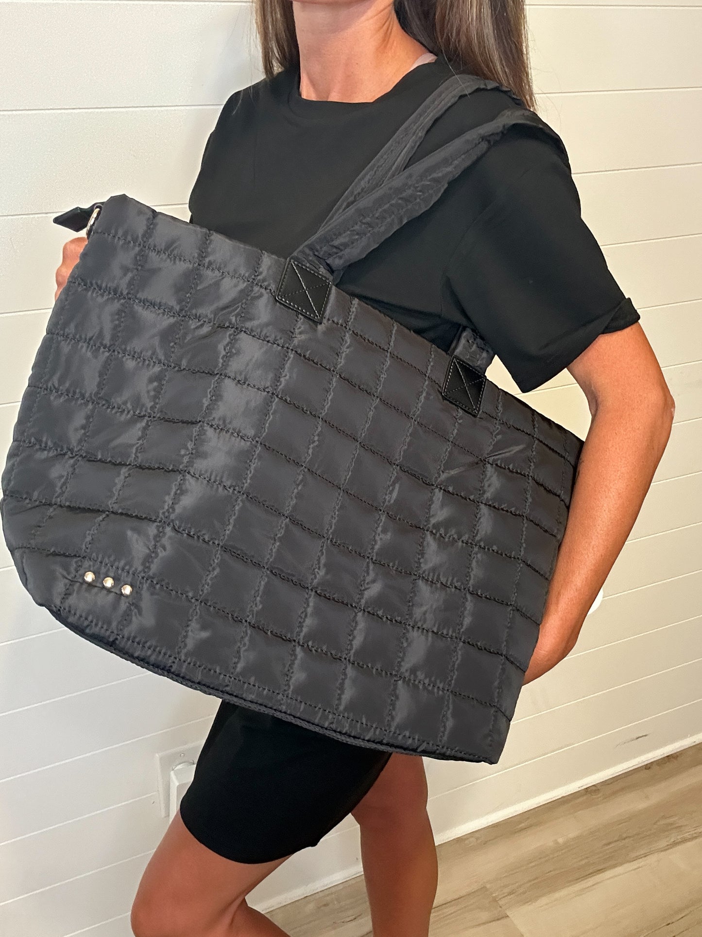 Quilted Tote Bag - Black