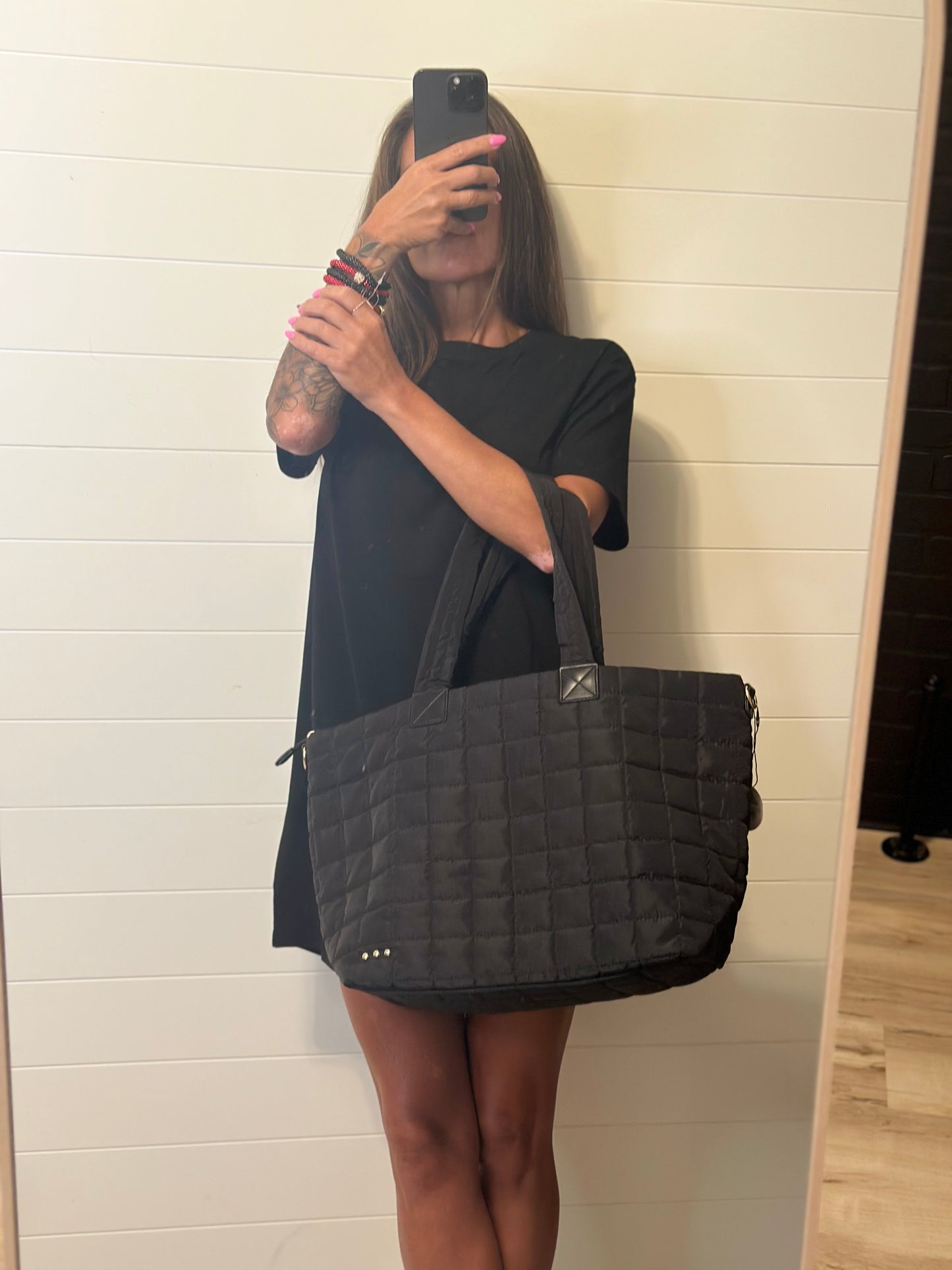 Quilted Tote Bag - Black