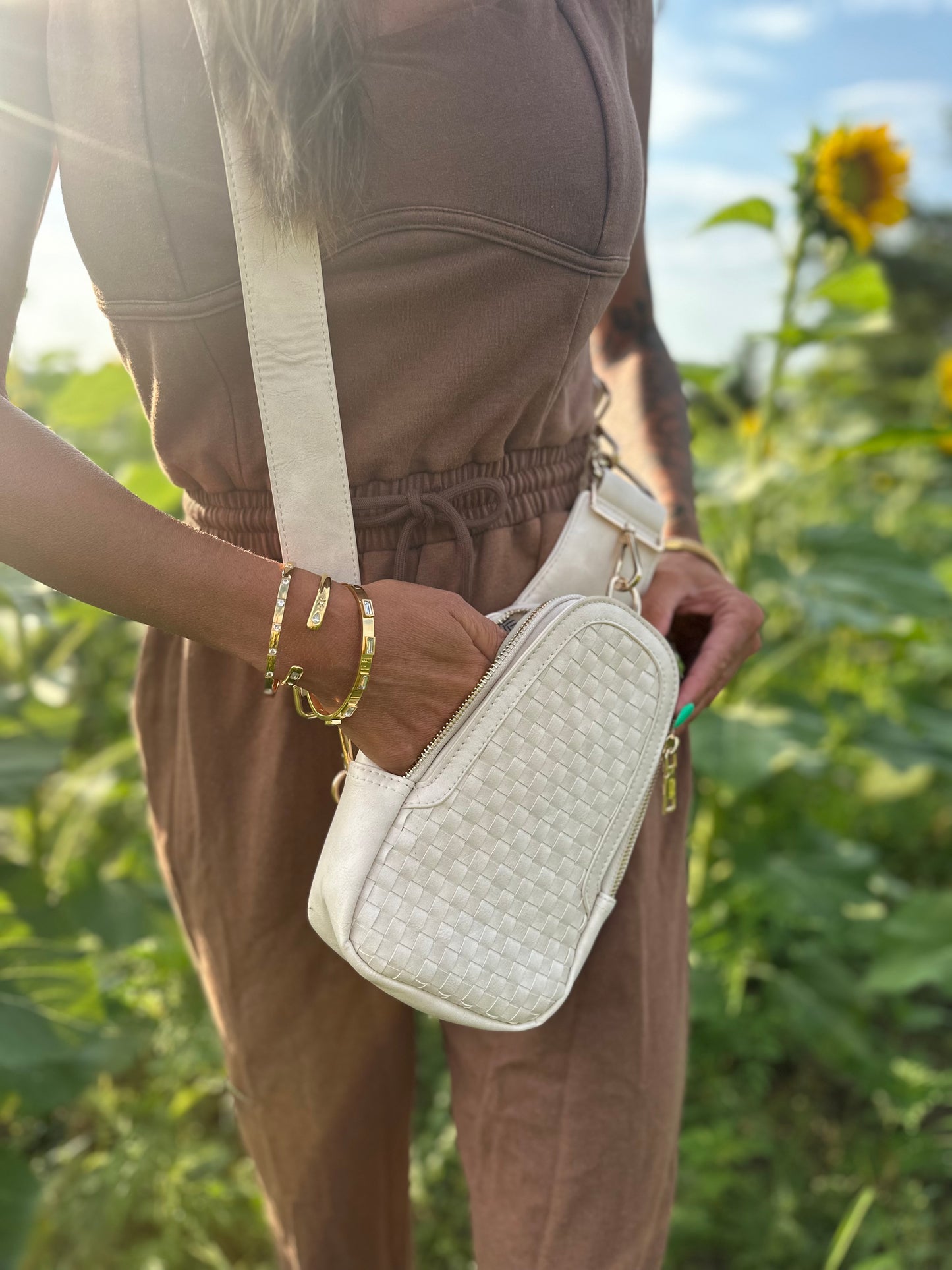 Woven Sling Bag - Cream