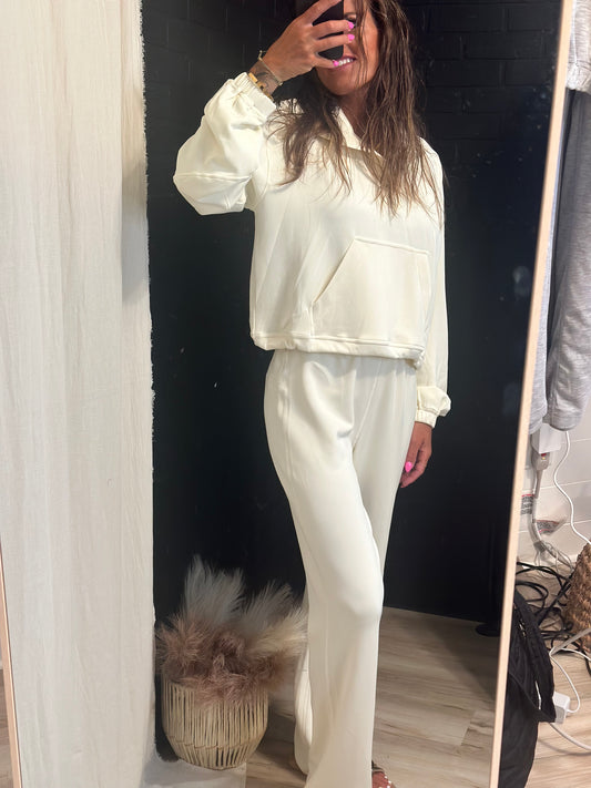 Sweatshirt and Stretch Pants Set - Cream